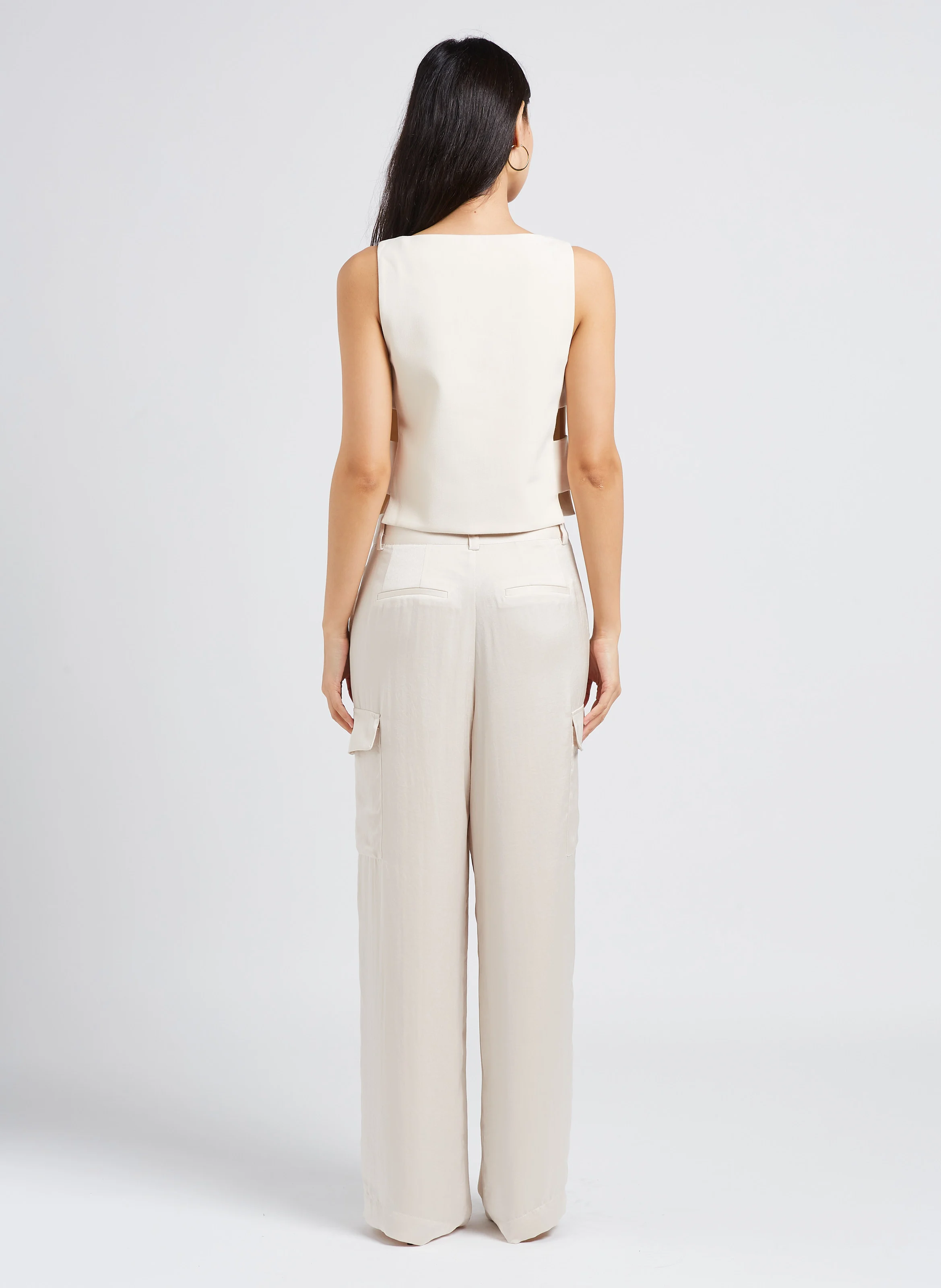 CARY - Pantalon cargo taille haute satiné | Doré