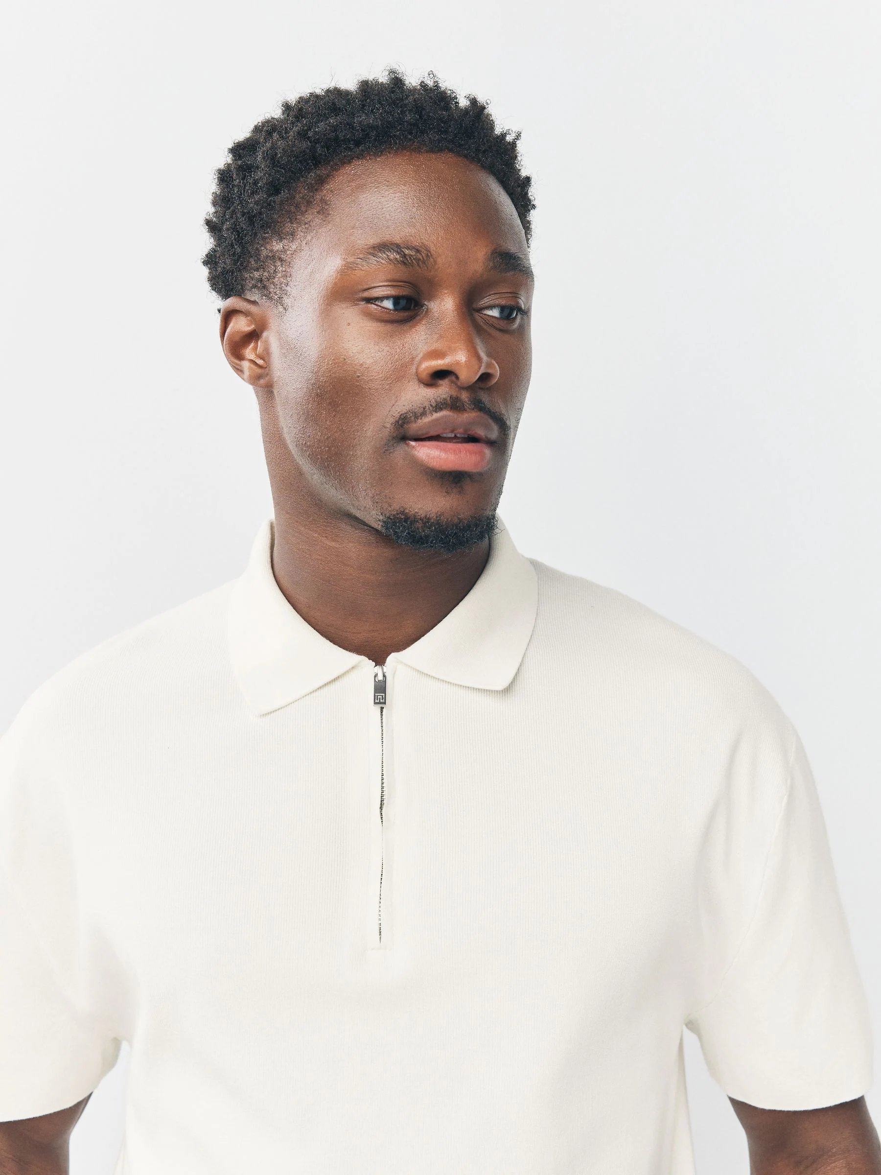 Ecru wit - Relaxed Fit Premium middelzwaar gebreid poloshirt met korte mouwen