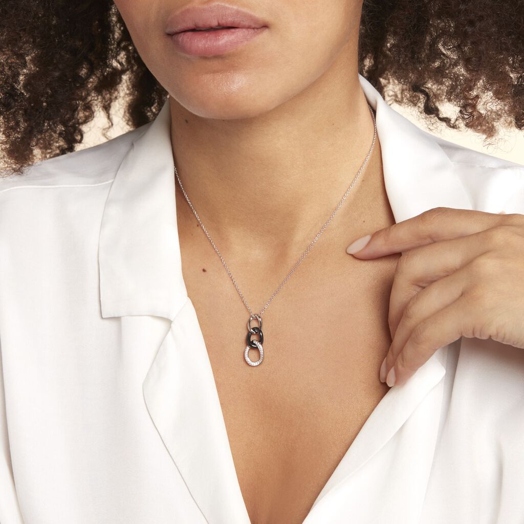 Collier Link Argent Blanc Céramique Et Oxyde De Zirconium