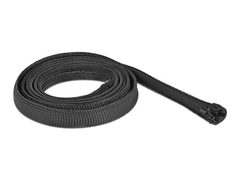 Delock Kabelschlauch 2 m x 20 mm, mit Reissverschluss Schwa Geflechtschlauch mit Reissverschluss hitzebeständig 2 m x 20 mm Schwarz