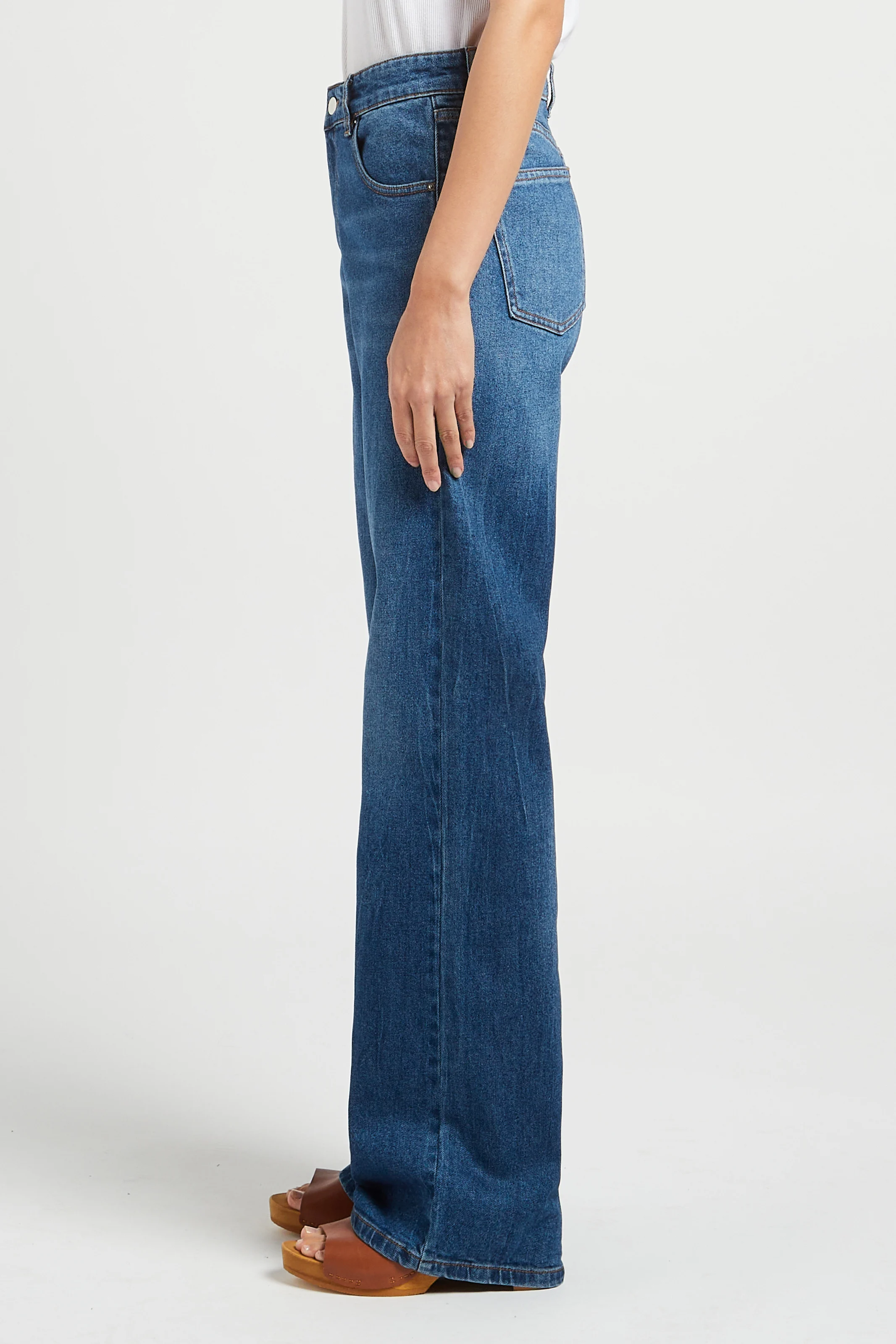 RICHIE - Jean large taille haute en coton stretch| Bleu