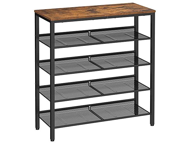 VASAGLE Schuhregal mit 5 Ablagen 75 x 93, Braun/Schwarz Schuhgestell
