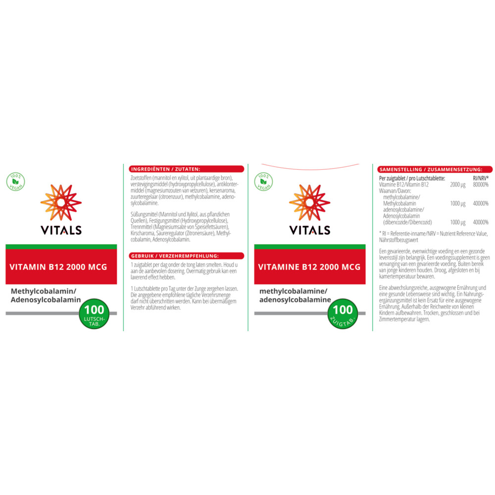 Vitals Vitamine B12 2000mcg100 zuigtabletten