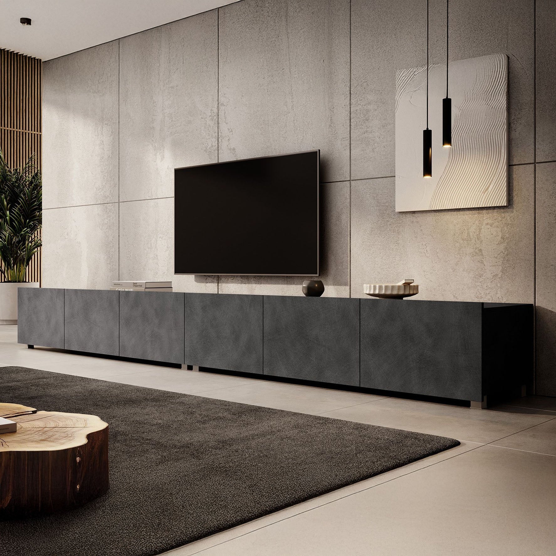 Calabas - TV-Meubel met 6 deuren - Grijs - 300x43x37 cm