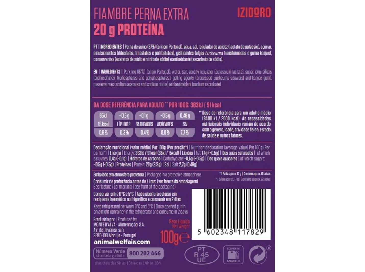 FIAMBRE PERNA EXTRA IZIDORO PROTEINA 100GR