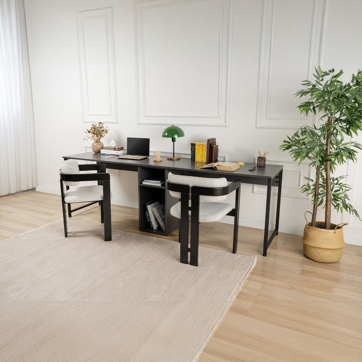 Giga Meubel - Bureau Antraciet Hout - 240x60x74cm - Twin