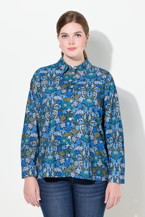Cordbluse, floraler Druck, Hemdkragen, Langarm