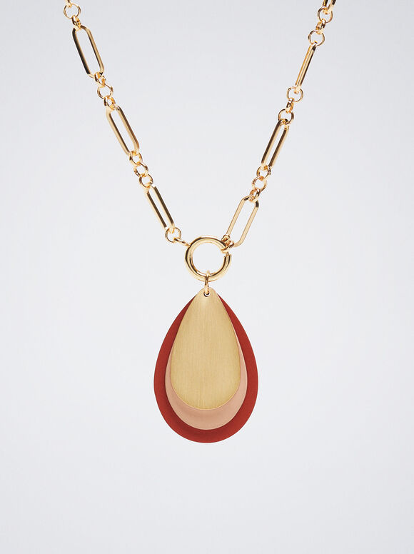 Colar dourado com pingente - Multicolorido