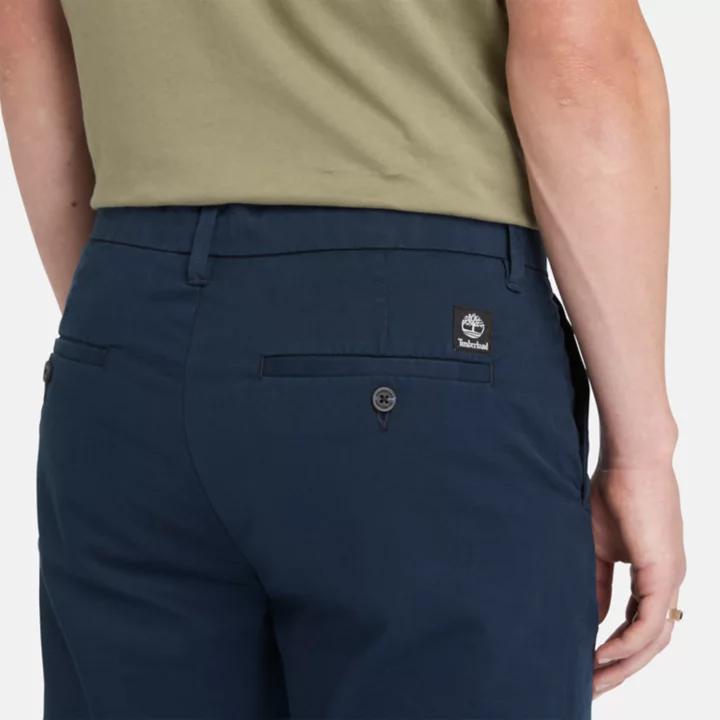 Short chino en sergé extensible pour homme en bleu marine