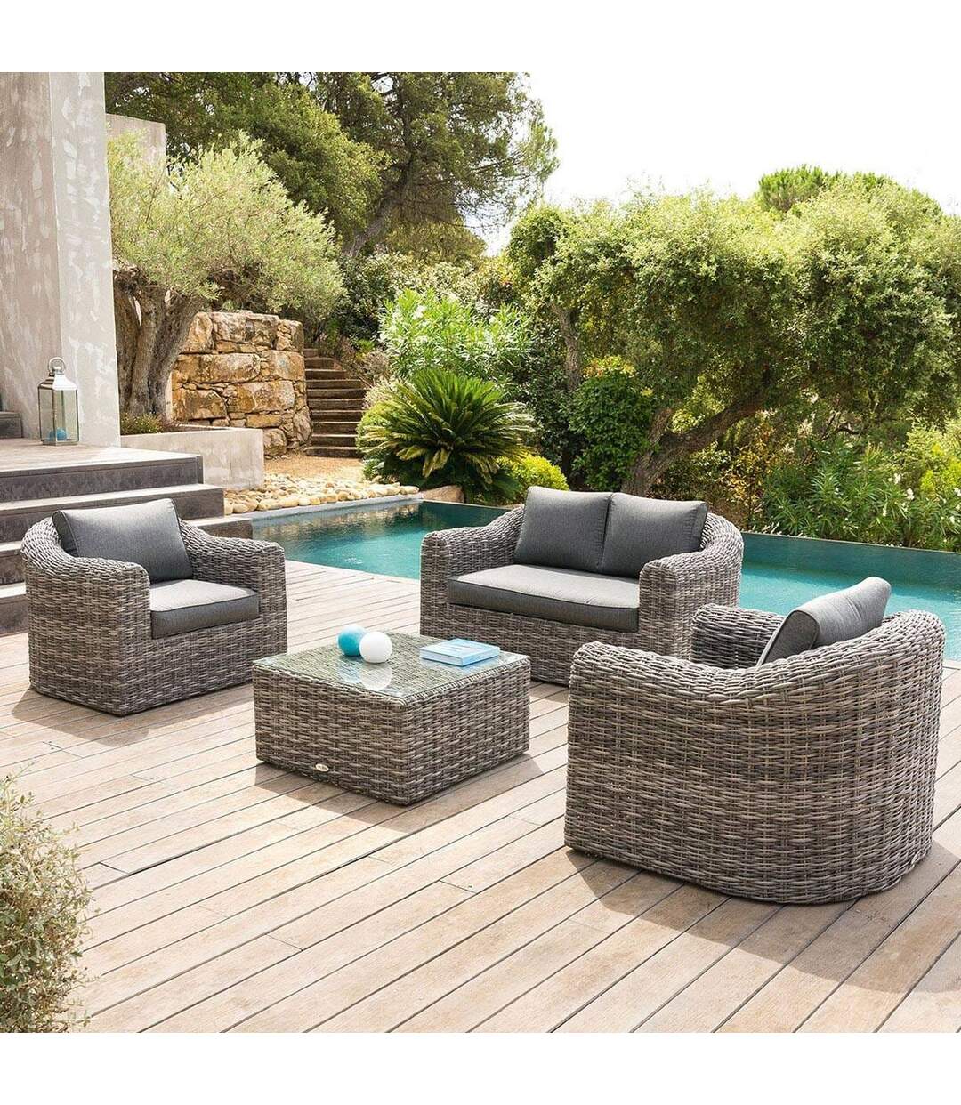 Salon de jardin en résine tressée Mooréa - 4 Places - Gris