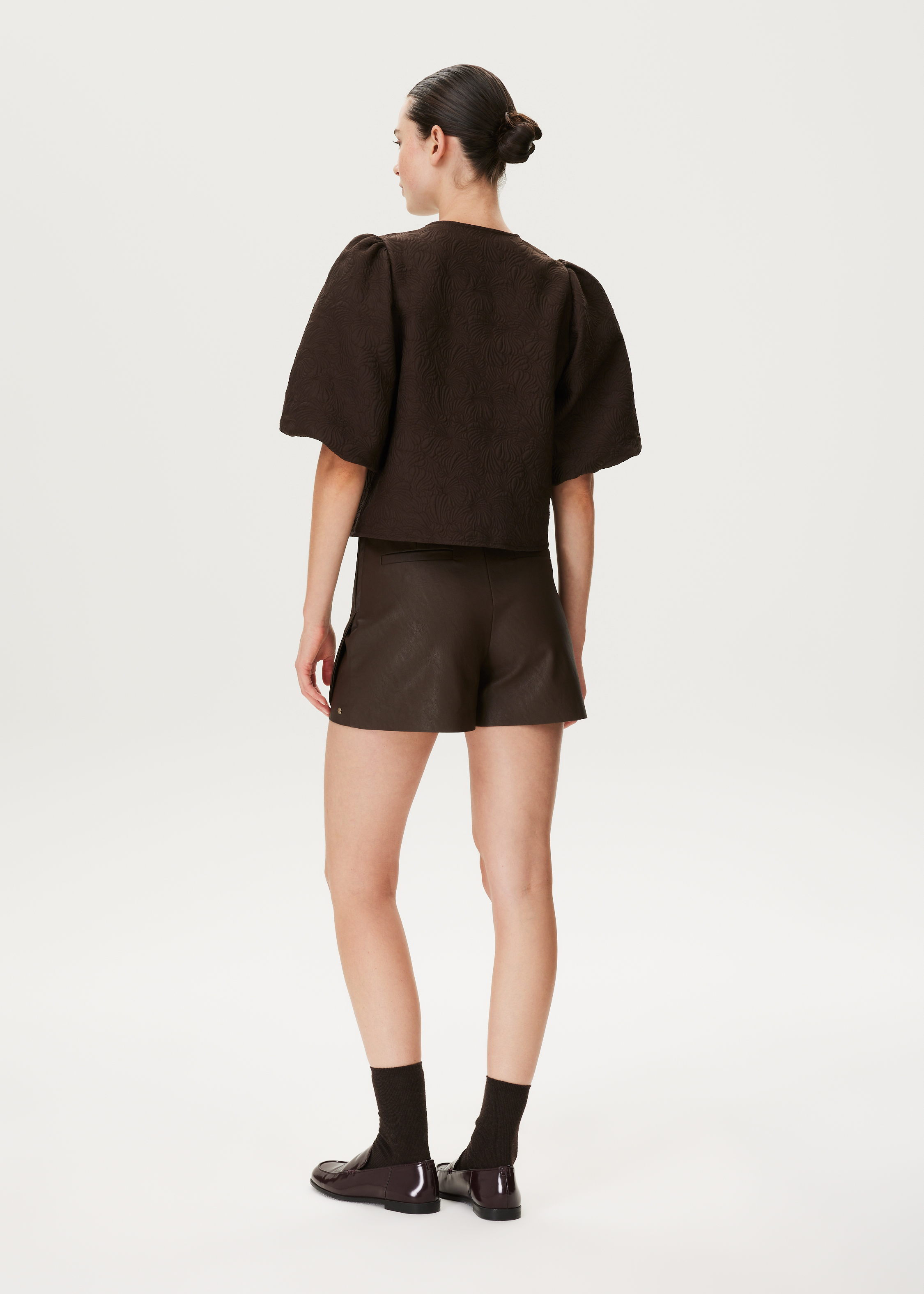 Jacquard blouse met pofmouwen