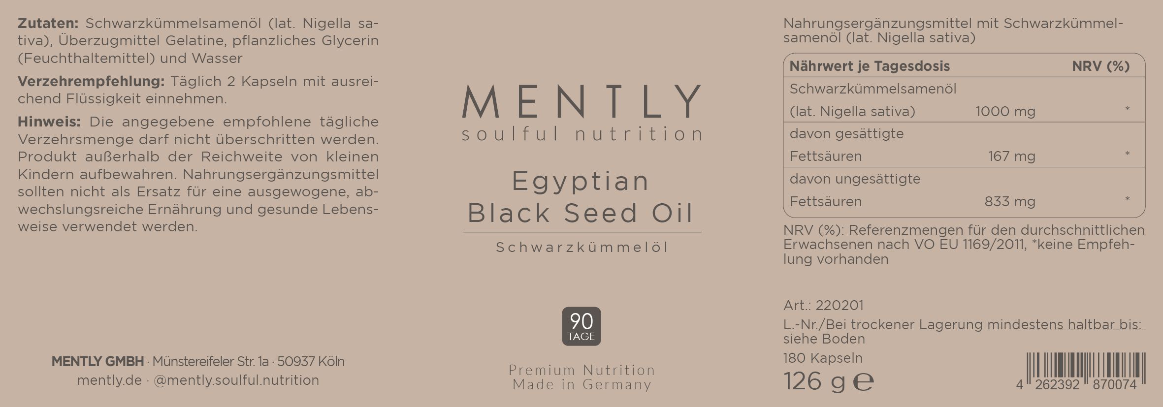 MENTLY Egyptian Black Seed Oil Schwarzkümmelöl