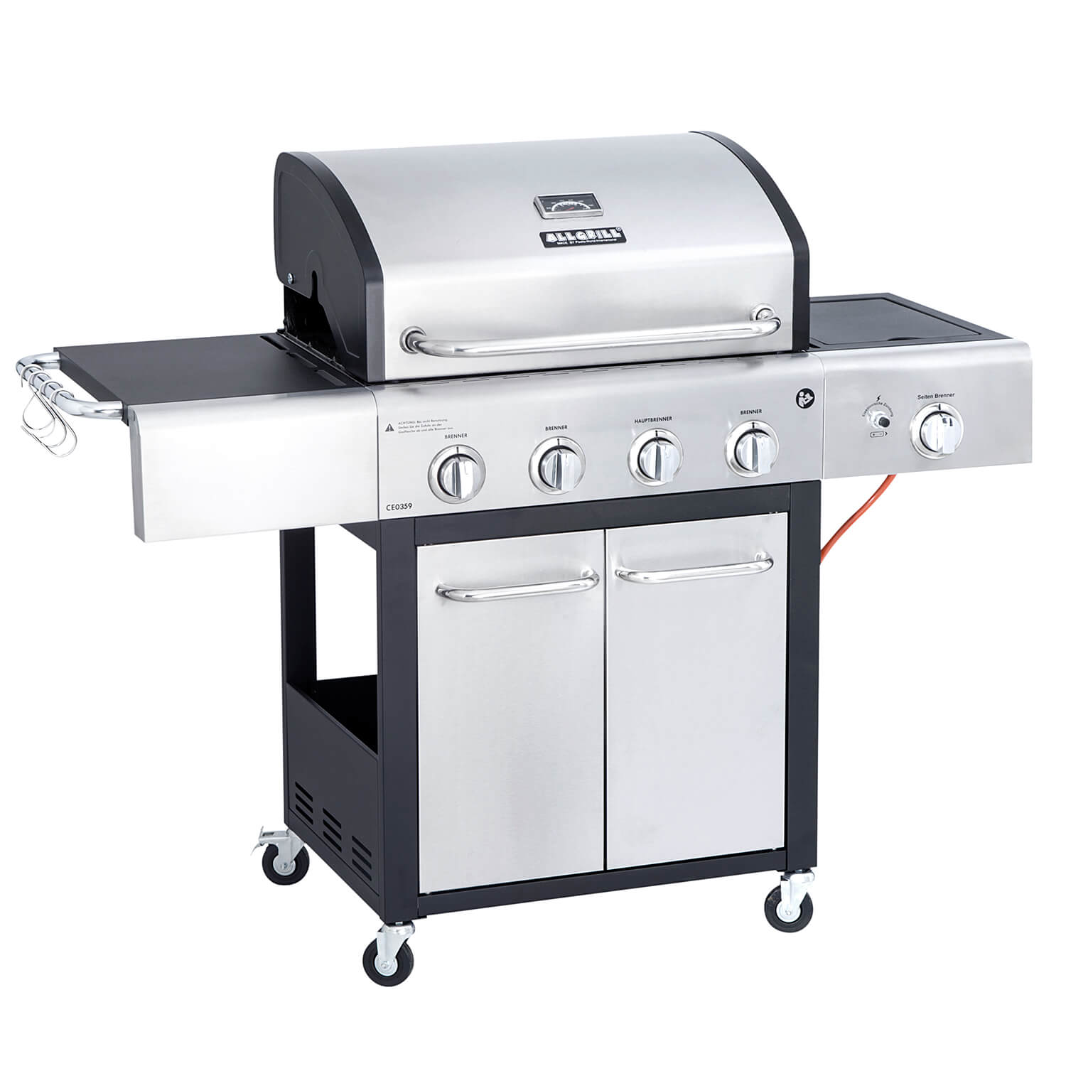 Gasgrill ALL'GRILL FESTIVAL für Einsteiger in Edelstahl-schwarz : 4-flammiger Grill mit 15,5 kW Leistung und großzügiger Grillfläche