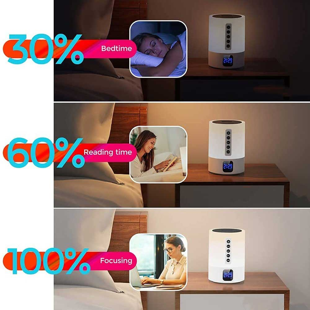 Touch Lampe Bluetooth Lautsprecher / Digitaler Alarm Wecker mit RGB Beleuchtung / Micro SD Slot / USB A und Akku (2000mAh) - Weiss
