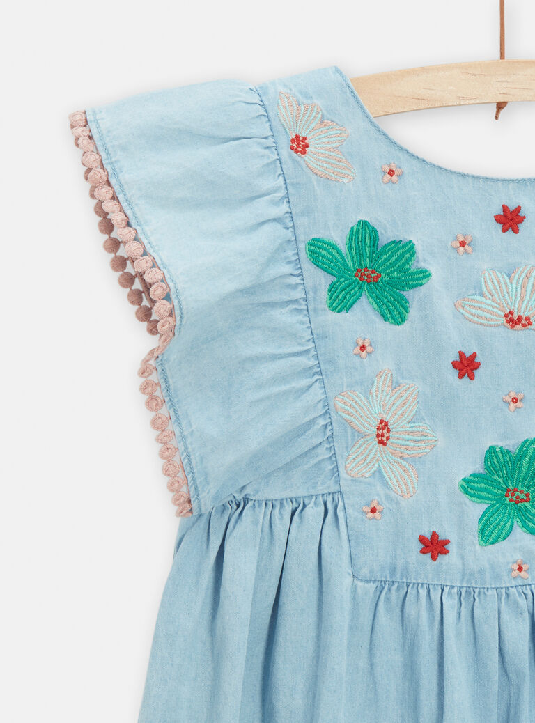 Robe en denim clair avec broderie fleurie pour fille