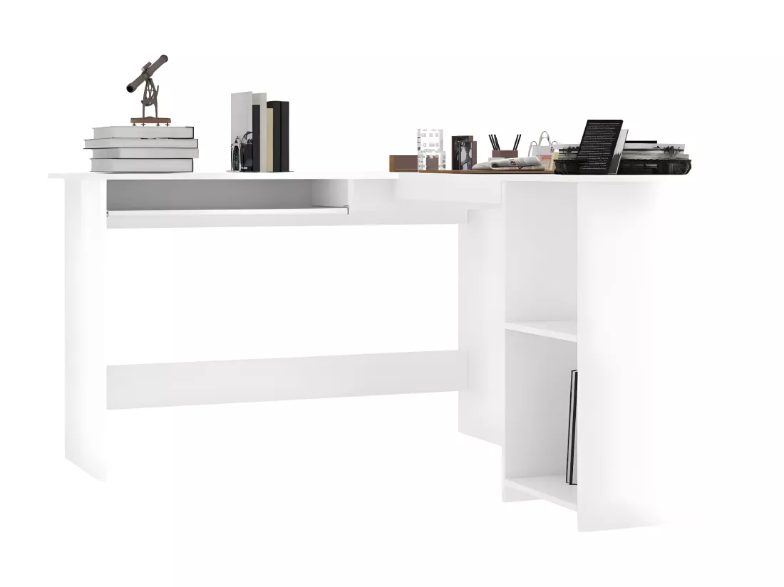 Bureau d'angle forme de L Blanc brillant 120x140x75cm Aggloméré