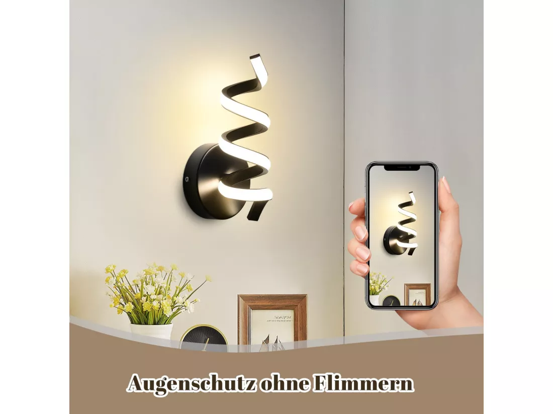 NETTLIFE Applique murale LED d'intérieur noire moderne 7 W pour escalier Blanc chaud 3000 K