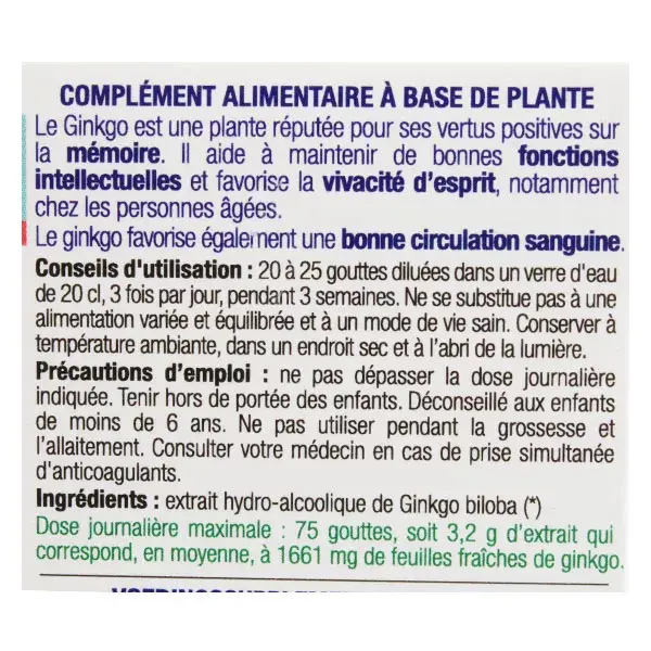 Extrato orgânico fresco de Ginkgo Biloba Ladrome 100ml