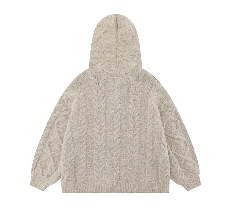 CHIC ERRO - Effen kabelgebreid vest met capuchon en koordsluiting