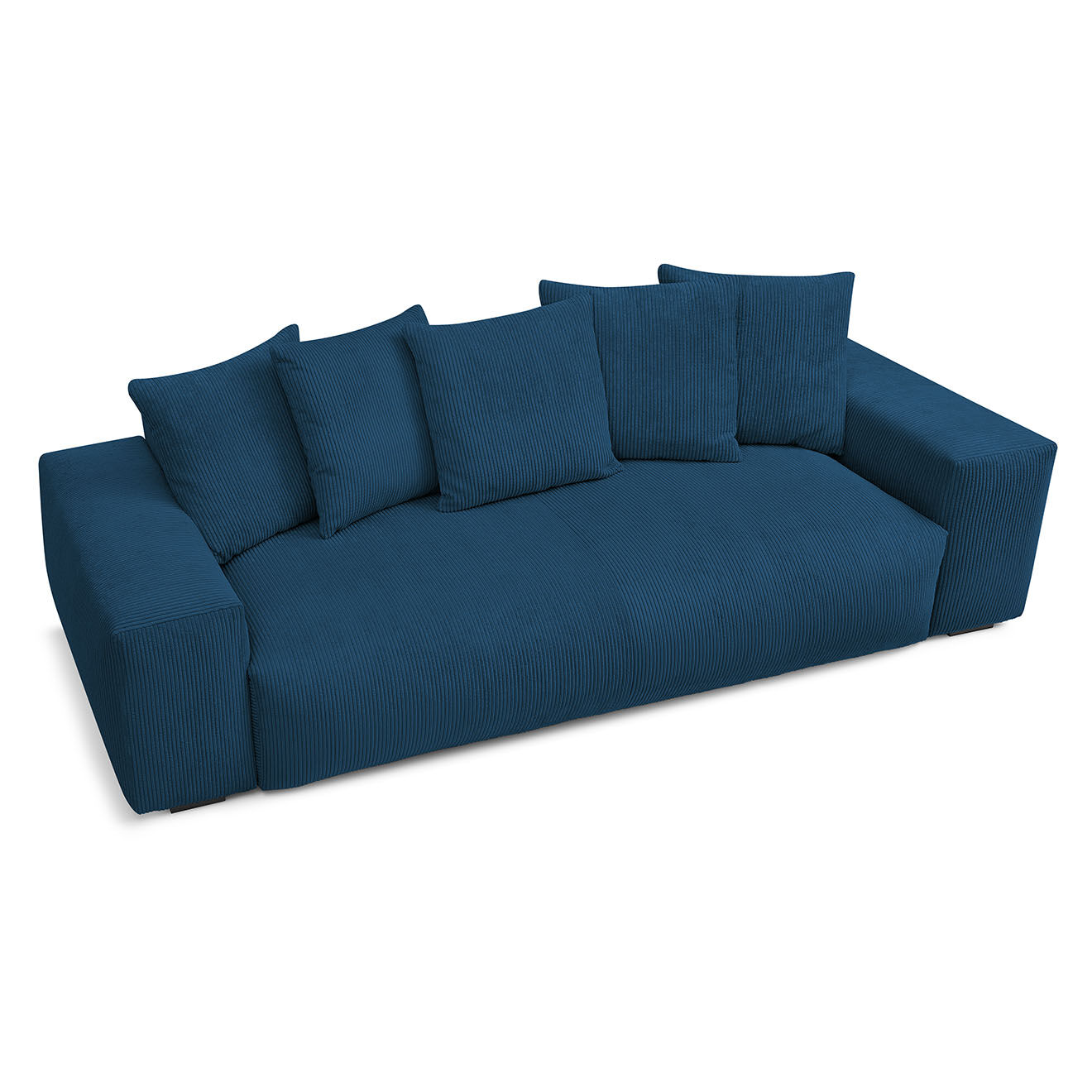 Bobochic Canapé droit fixe 3 places ultra moelleux voltaire velours côtelé bleu foncé - 280x124x75 cm
