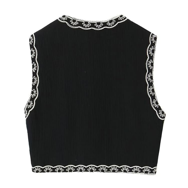 SugaYuja - Open vest met geborduurde bloemen