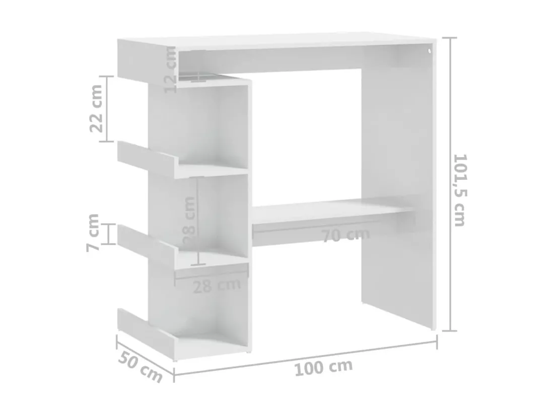 Table de bar étagère de rangement Blanc brillant 100x50x101,5cm
