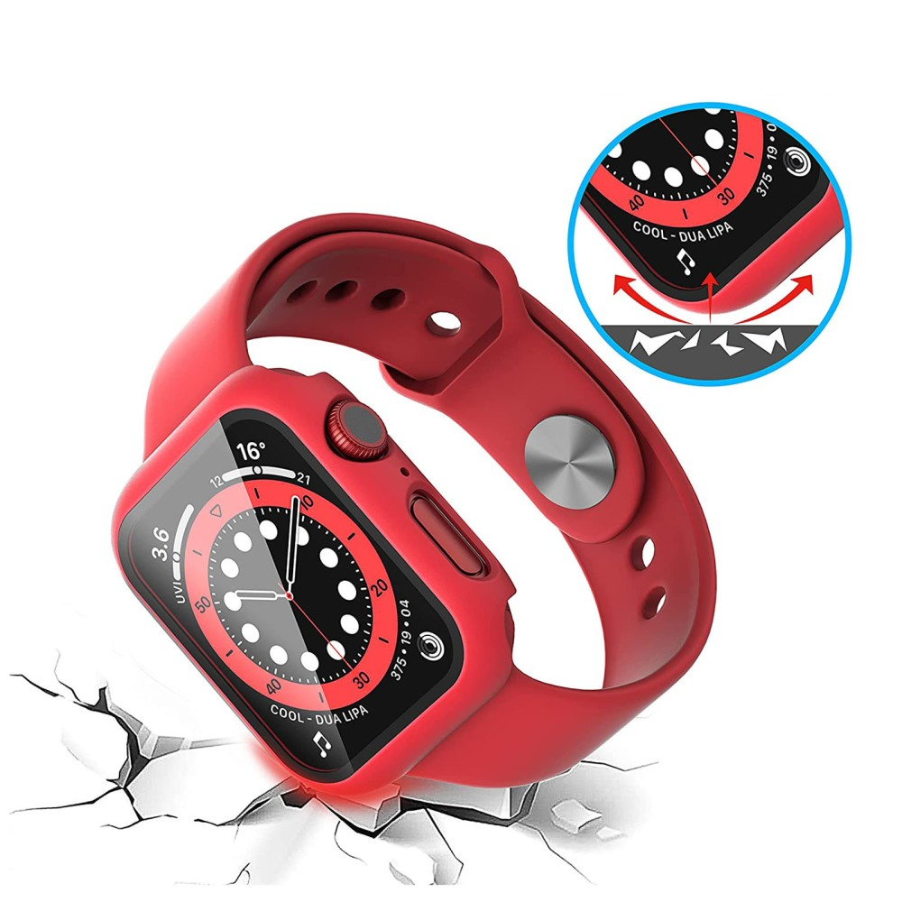 (2er Set) Apple Watch 7 (41 mm) Hardcase Bumper   Schutzglas - Rot