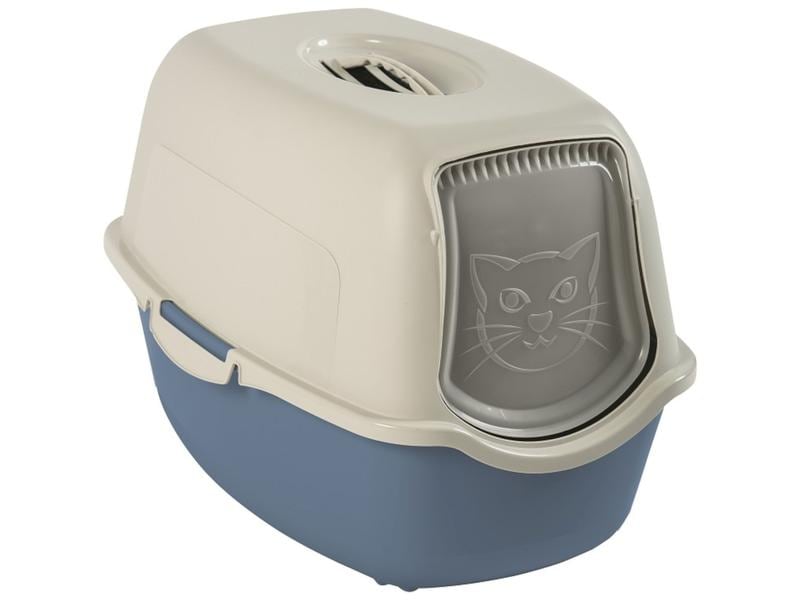 Rotho Katzentoilette Bailey Eco, Sand – Blau Geschlossenes Katzenklo aus recyceltem Kunststoff
