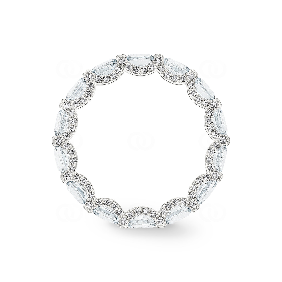 Mémoire-Ring 750/18 K Weissgold mit Aquamarinen & Diamanten 0.41 ct H/si