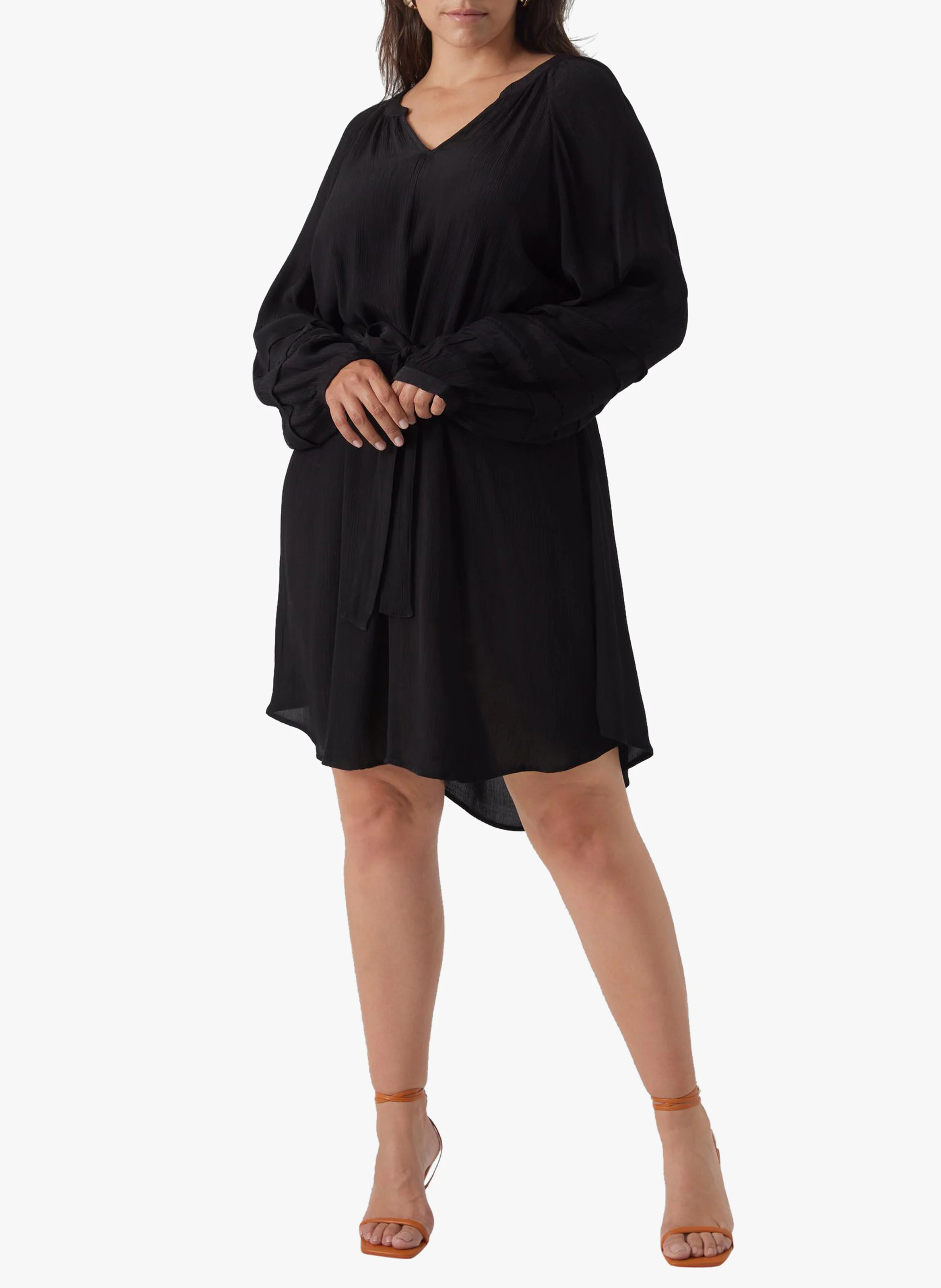 CITTA - Robe midi col V ceinturée| Noir