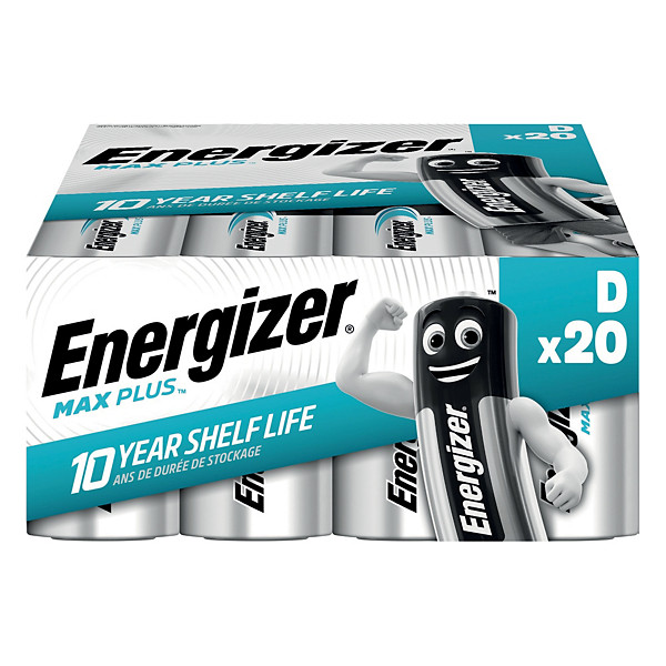 Piles Alcalines Energizer Max Plus LR20 D, lot de 20