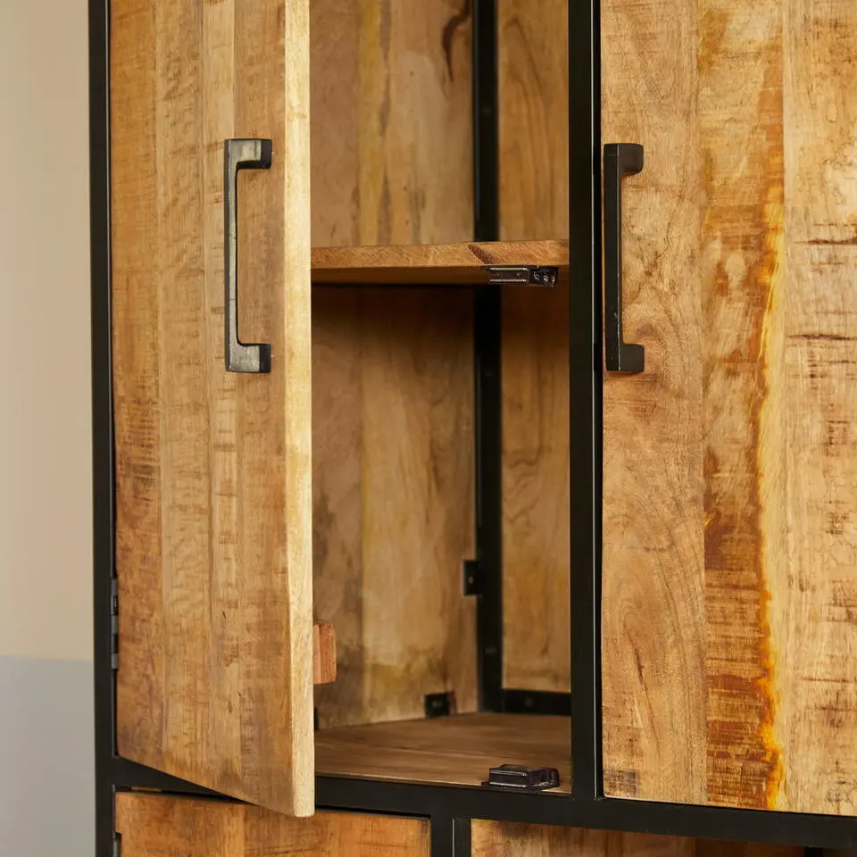 Vakkenkast Naturel Hout/Metaal - 90x45x200cm - Denver