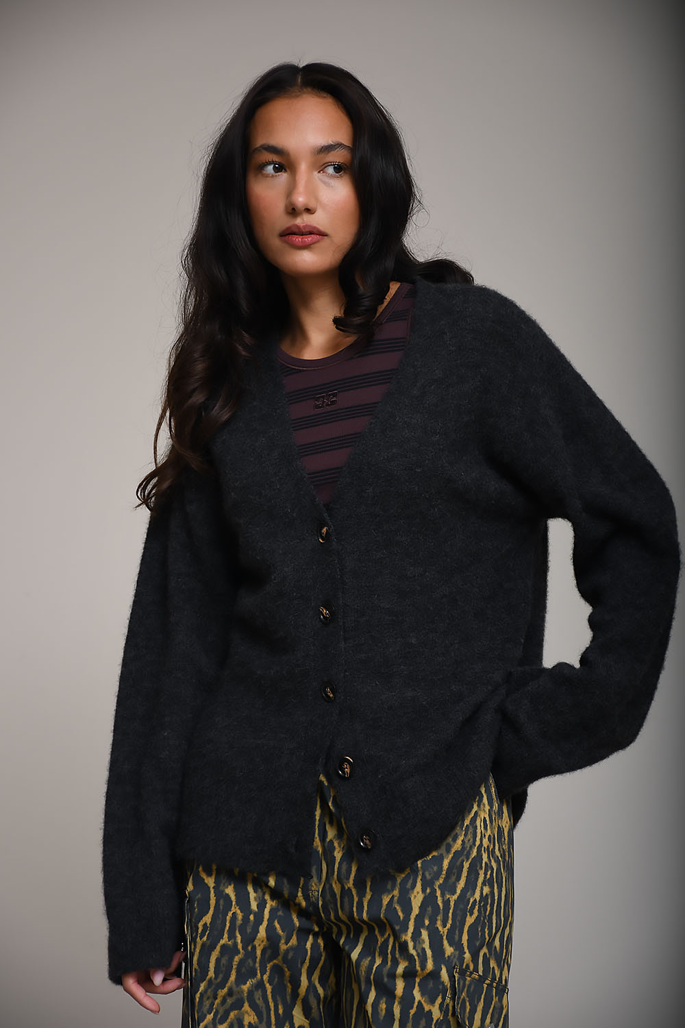 Brushed alpaca graphic cardigan