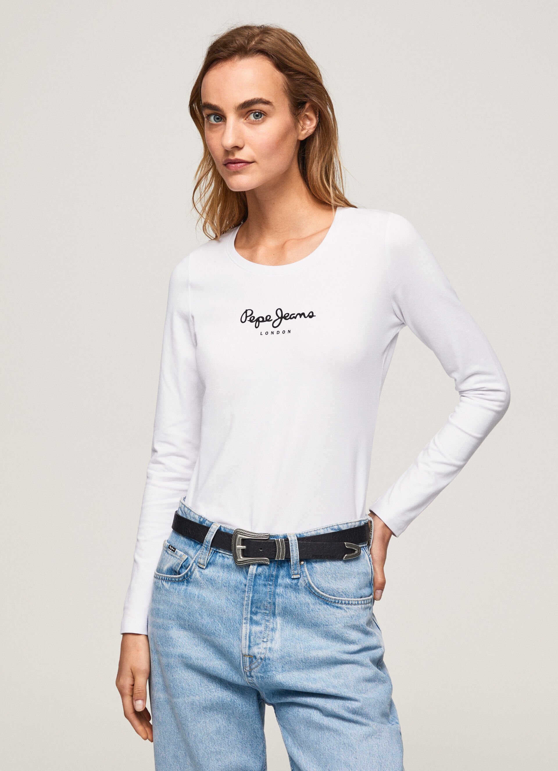 CAMISETA DE ALGODÃO DE MANGA LONGA - branca