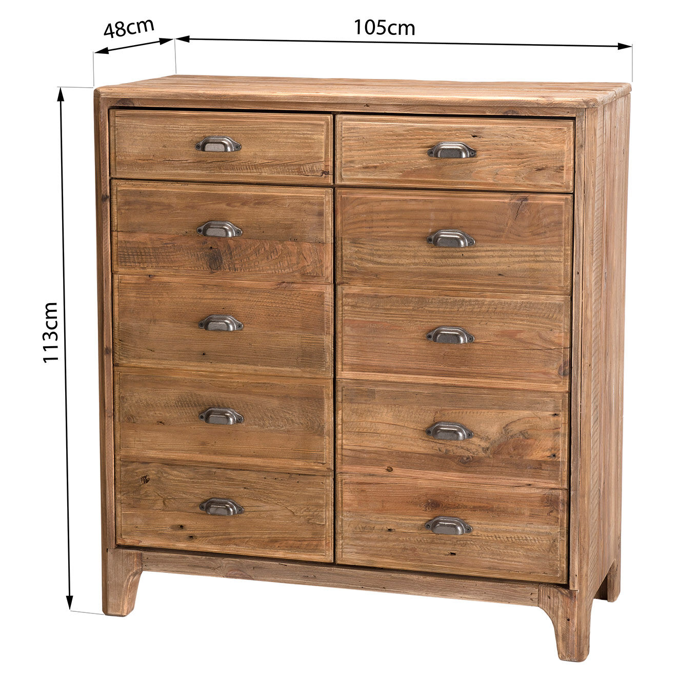 Macabane Meuble 2 tiroirs 2 portes avec tiroirs Sandy bois naturel  - 105x48x113 cm