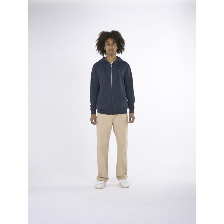 Knowledge Cotton Apparel ASK regular zip hood kangaroo badge sweat - GOTS/Vegan Blå