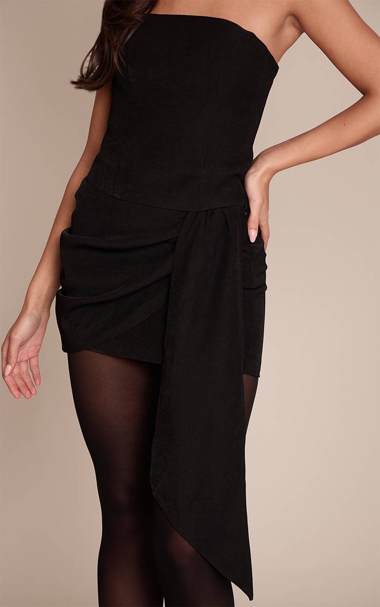 Noir Ensemble Jupe Courte Drapée Portefeuille En Tissu Tissé Ajusté
