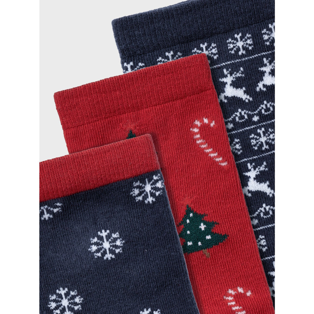 Køb Name It Dark Sapphire Jester Red Richristmas 3-pak Strømper