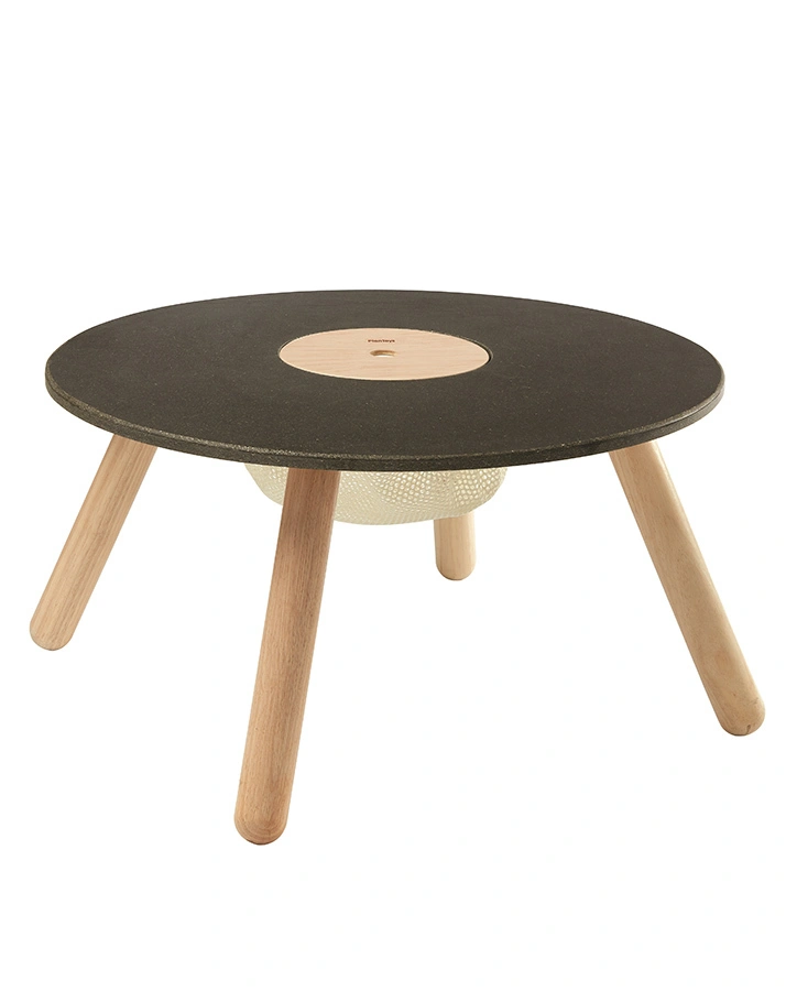 Holz-Spieltisch KREIDETAFEL mit Aufbewahrung in schwarz/natur