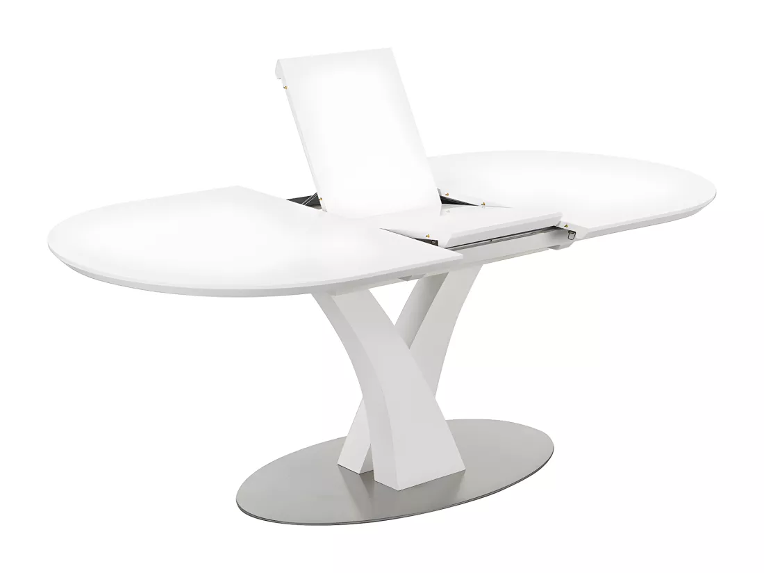Table à manger extensible - 6 à 8 personnes - MDF et métal inoxydable - Blanc laqué - TALARA