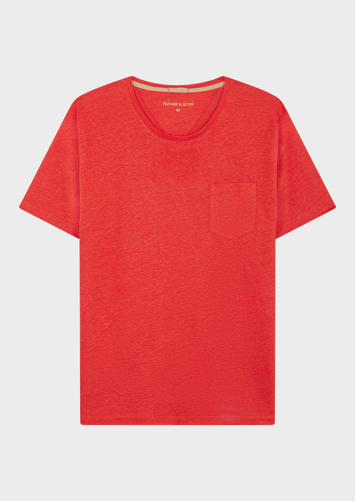 Tee-shirt manches courtes en lin col rond uni corail