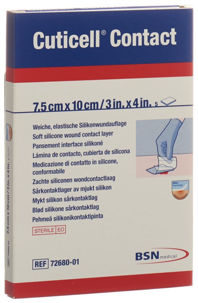 CUTICELL Contact Silikonwundauflage 7.5x10cm 5 Stk