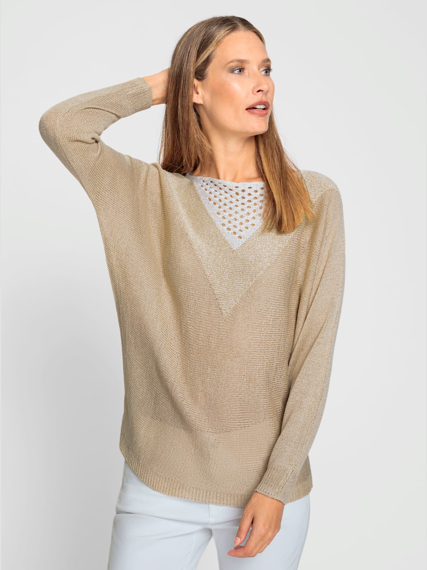Pull fil brillant couleur or