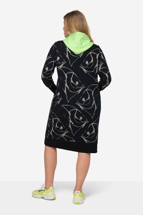 Sweatkleid, Kapuze, Langarm, allover Print
