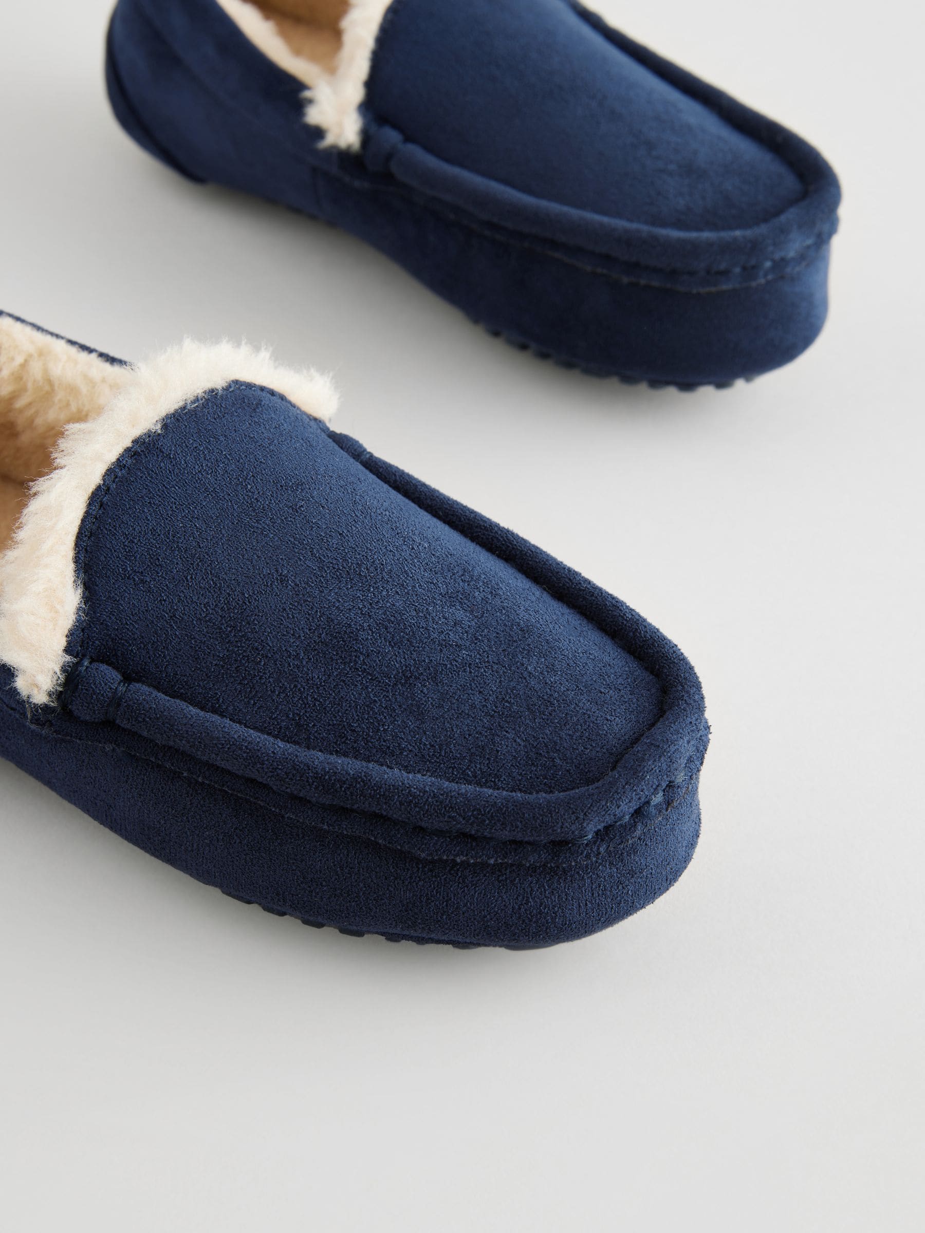 Marineblauw met neutrale warme voering - Behaaglijke pantoffels met mocassin