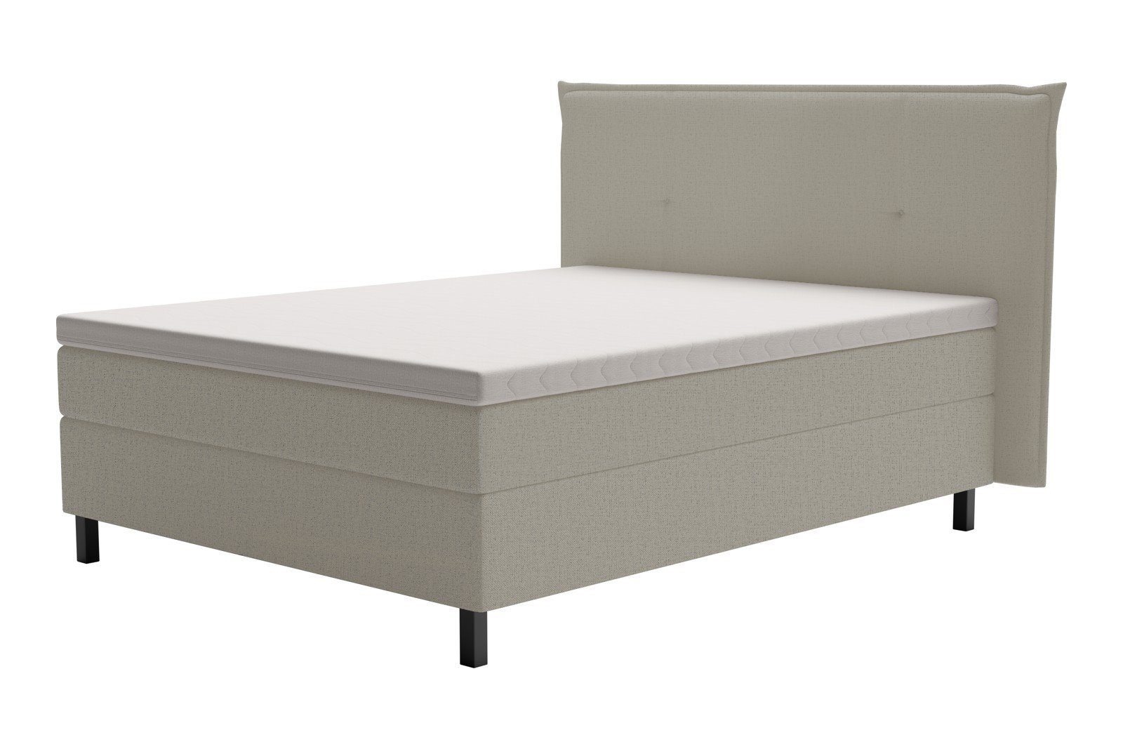 XOV Premium 15 Kontinentalseng 180x200 cm i tekstil coco 80 grå, fast/fast med Premium 15 overmadrass og sort firkantede ben, gavl selges separate