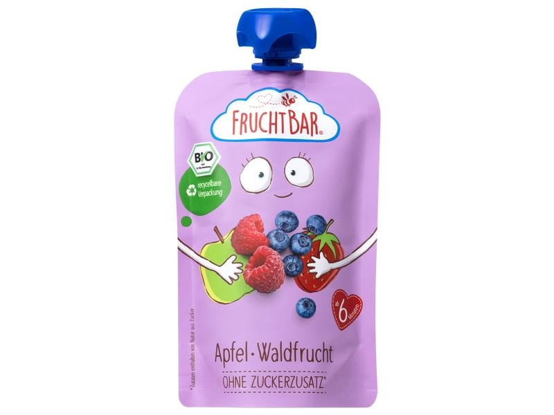 Fruchtbar Quetschbeutel Apfel, Waldfrucht 8 x 100g Bio-Fruchtpüree mit Obst
