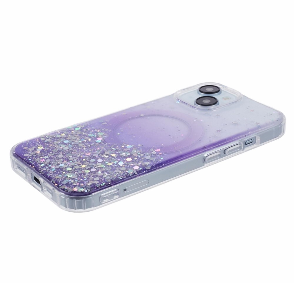 iPhone 13 MagSafe Hülle mit Acryl Rückseite und Farbverlauf im Glitzer Design - Lila