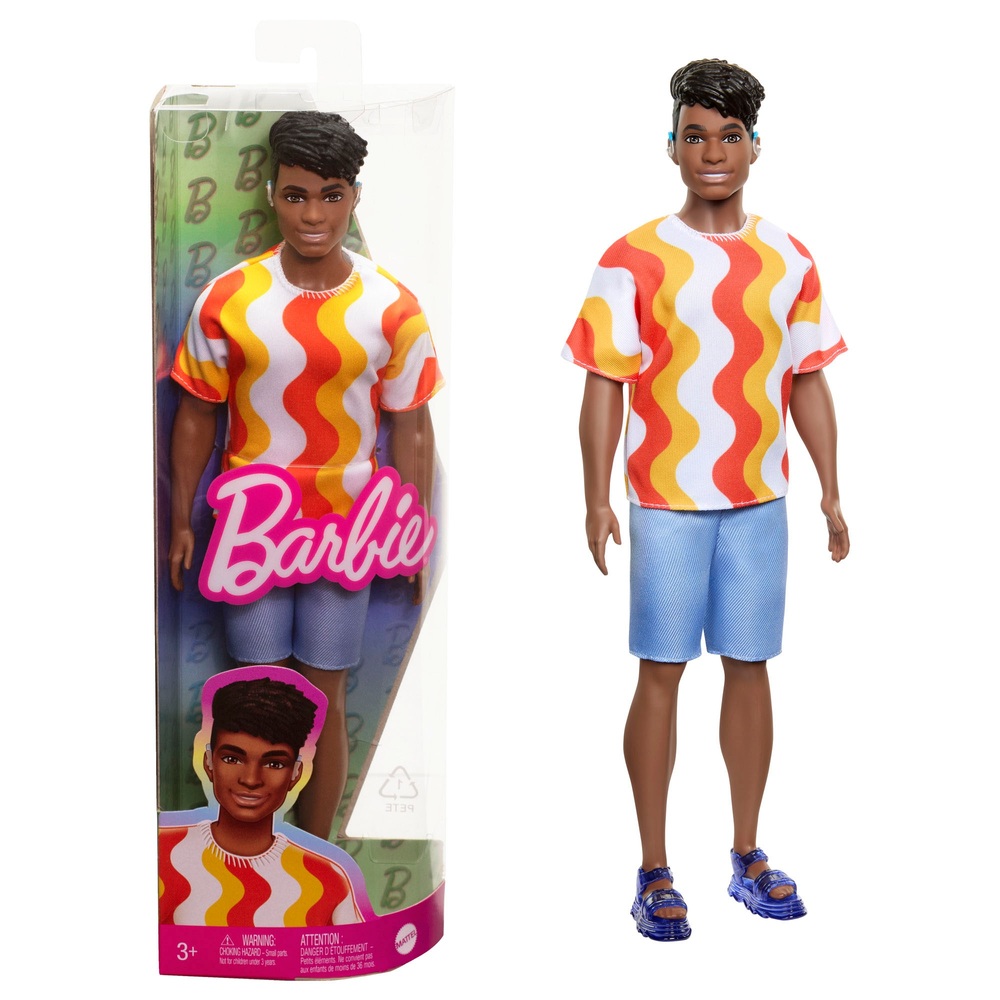 Barbie Fashionista Ken Puppe 220 mit orangefarbenem Wellen-T-Shirt