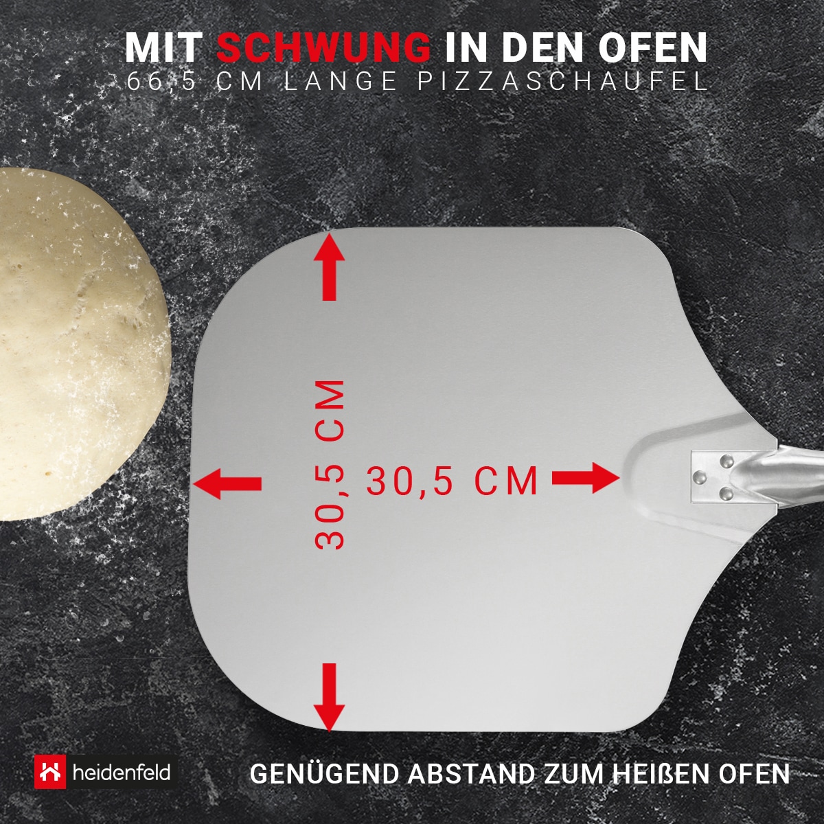 Heidenfeld Pizzaschieber Catania, Holz, Aluminium, 30,5 cm, Pizzaschaufel mit abnehmbarem Holzgriff